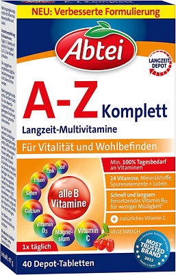 Abtei A-Z Komplett Langzeit-Multivitamine Nahrungsergänzungsmittel 40 Tabletten
