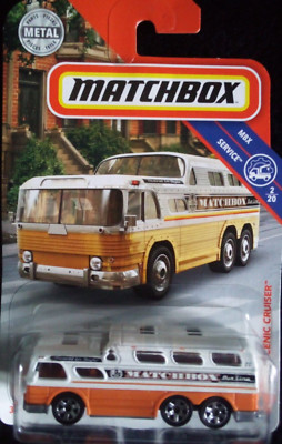 2018 Matchbox '55 GMC Scenic Cruiser. MBX Service. White over orange. 1:64 Scale