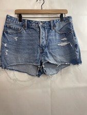 Old Navy Women's Size 12 O.G High Rise Distressed Med Blue Wash Raw Hem Shorts