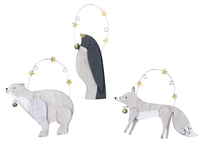 Gisela Graham Arche Noah Tier Holz Weihnachtsdeko Pinguin Fuchs Eisbär