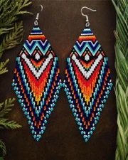 Tribal Earrings Native  Boho American Seed Beads Handmade Earring