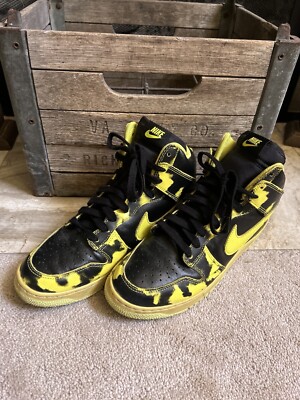 NIKE men's 1985 Dunk high top black / yellow acid wash DD9404-001 sz 9
