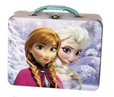 Disney's Frozen Anna and Elsa Embossed Carry All Tin Tote Lunchbox Purple UNUSED