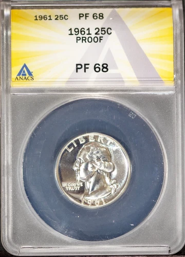 1961 25c Silver Washington Quarter PF 68 ANACS # 7695756 + Bonus