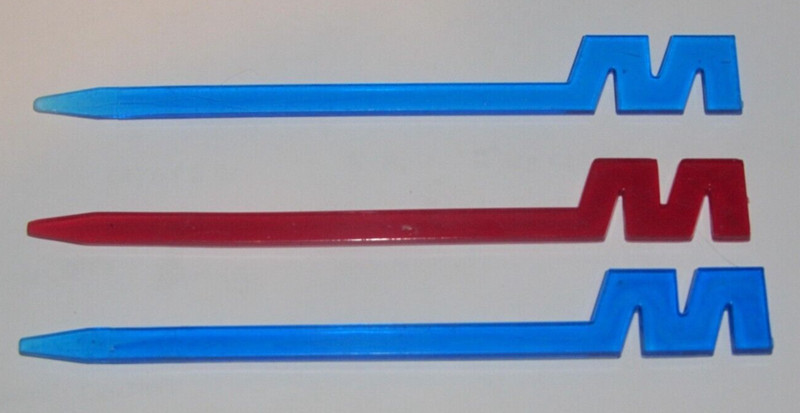 3 Vintage Swizzle Sticks Cocktail Drink Stirrers Bar Barware Letter M Blue Red