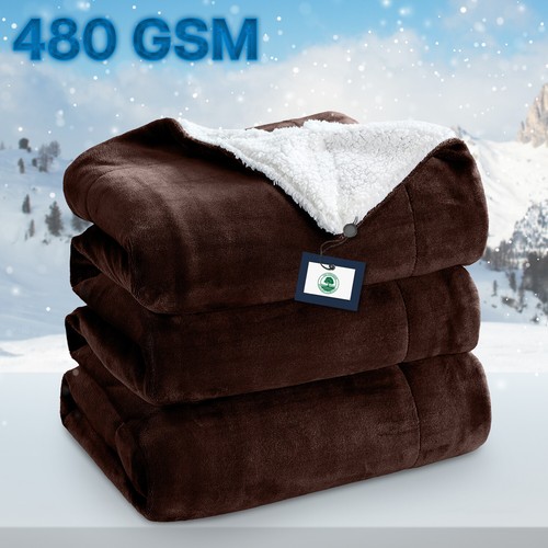 480 GSM Heavy Sherpa Fleece Blanket Soft Warm Sofa Bed Throw Faux Fur Blanket UK - Picture 55 of 132