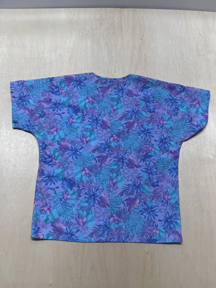 Simply Basic Floral Multi Color  Women’s SZ S. V neck Scrub Top. - Image 3 of 4