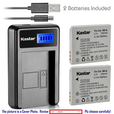 Kastar NB-4L NB4L Battery CB-2LV Charger for Canon PowerShot SD30 SD200 SD300