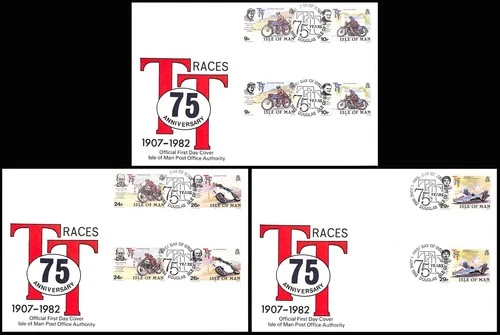 Isle of Man TT RACES 75th Anniversary 1907-1982 First Day Covers 9 10 24 26 29p
