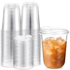 Clear Plastic Cups with Strawless Sip Lids Disposable Round Bottom Togo Cups ...