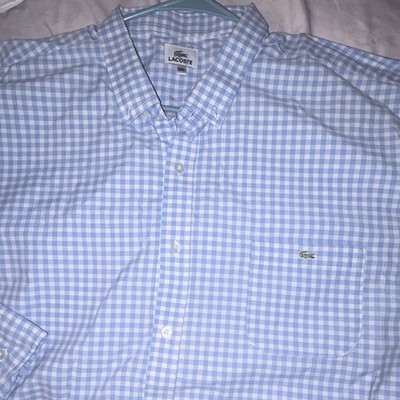 Lacoste Men's XXXL Blue/White Check Button-Down Long Sleeve Cotton Shirt