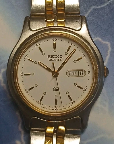 VTG Seiko 3Y03-0A30 Two Tone Gold & Silver White Dial Women's Watch New Battery