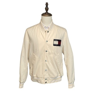 Tommy Hilfiger X Shawn Mendes Men's Large Varsity Bomber Jacket Off White NEW