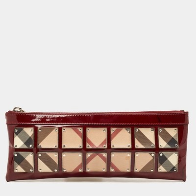 Burberry Handgelenktasche Clutch Burgunderrot Beige Super Nova Check PVC und ...