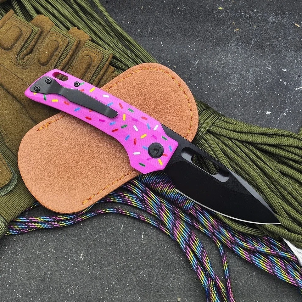 Pink Donut Folding Knife D2 Steel Blade & G10 Handle Funny EDC Gift - Image 2 of 4