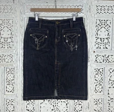 Y2K Jeanstar Dark Wash Grunge Streetwear Denim Skirt With Metal Charms Sz 8