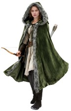 UQJE Viking Fur Cloak with Hood, Medieval Renaissance One Size, Green-2