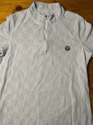 Women s Wimbledon Sport White Checker Jacquard 1/4 Zip Performance Polo Shirt
