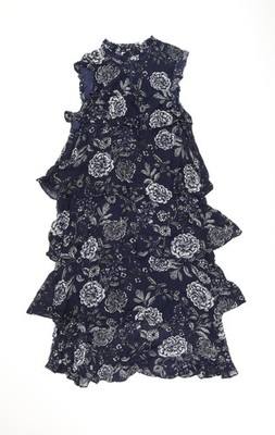 Part Two Damen blau Blumenmuster Viskose Etuikleid Größe 10 Rundhals Reißverschluss - Rüschendetail