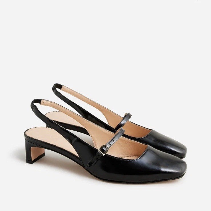 J.Crew Layla slingback Mary Jane heels in spazzolato leather black