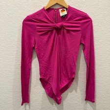 Farm Rio Pink Knot Front Long Sleeve Bodice Magenta Keyhole Bodysuit XS