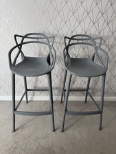 Grey Master Style Plastic Kitchen Breakfast Bar Stool - Set Of 2