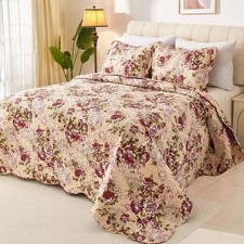 Romantic Patchwork Quilt Set Queen Size,Reversible Bedspread Coverlet 3-Piece...
