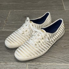 Keds Champion Zipper Original Lace Up Women  s 9.5 White Gold Canvas Sneakers