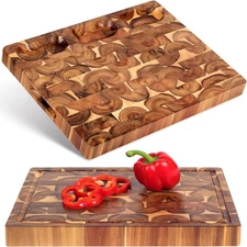 Acacia End Grain Cutting Board (17X13X1.5In), Butcher Block - Reversible Multipu