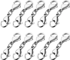 Grevosea 10 Pieces Double Lobster Clasp Extender, Stainless Steel 10pcs 
