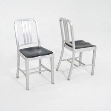 2010s Emeco 1006 Navy Dining Chair Aluminum with Black Seat Pad 33x Available