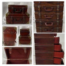 Vintage collector's find collection trunk style leather topped  2 trunk set