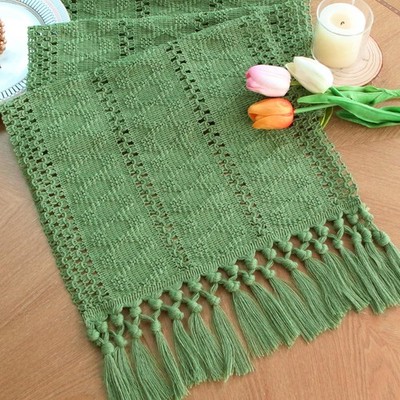 FEXIA Green Table Runner with Tassels for Summer Decor 72 12'' x 72'', 