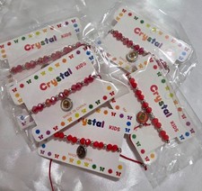 Girls Crystal Beaded Bracelet Cute Doll Charm Adjustable Pink Red Kids Jewelry G