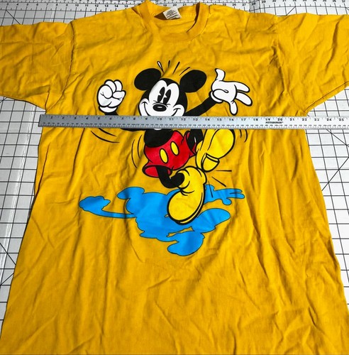 Vintage 90s Mickey Mouse Dancing Shadow Yellow X-Large T-Shirt - Picture 7 of 7