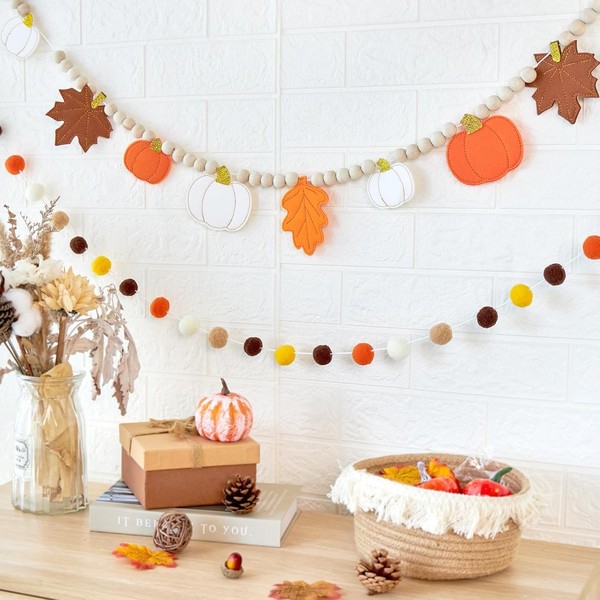 Herbstdeko Girlanden 2 StüCk Filz KüRbis BläTter FüR Kaminsims Tisch Regal 2,2 M-image