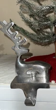 Crate & Barrel Reindeer Brushed Silver Stocking Holder Hanger