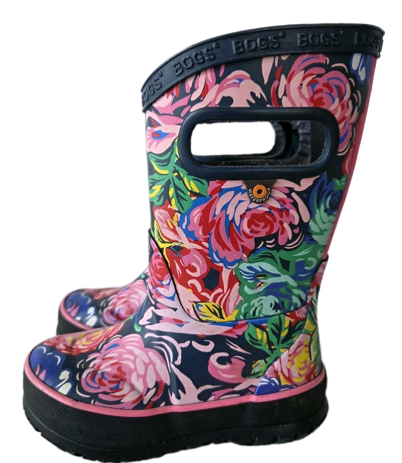 Bogs Little Girls Rain Boot Size 7 Waterproof Rose Garden Print Dk Blue Multi image 3