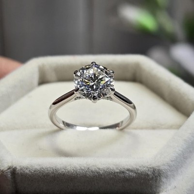 2 CT Round Cut Hidden Halo VVS1 Moissanite Engagement Ring 14K White Gold Plated