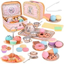 Tea Party Set for Girl, Tea Time Toys Including Tea Set Dessert Carrying Case,