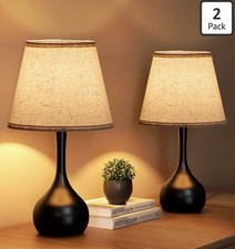 Set of 2 Touch Bedside Table Lamps Farmhouse 3-Way Dimmable Shade Bulbs Included