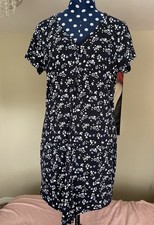 John Lewis 100% Cotton Floral Dress UK 10 Navy Blue New With Tags