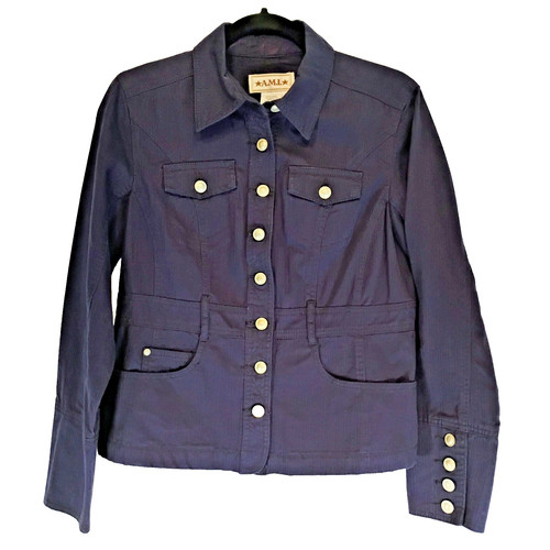 DMI Woman Dress Jacket Blue 100% Cotton M Shirt Coat Blazer Nice