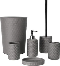 Bathroom Accessory Set, 6 Piece Grey Bathroom Accessories Set with Trash Can, To