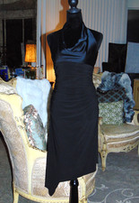 Laundry by Shelli Segal Black Shift Dress Asymmetrical Satin Stretch Halter 4
