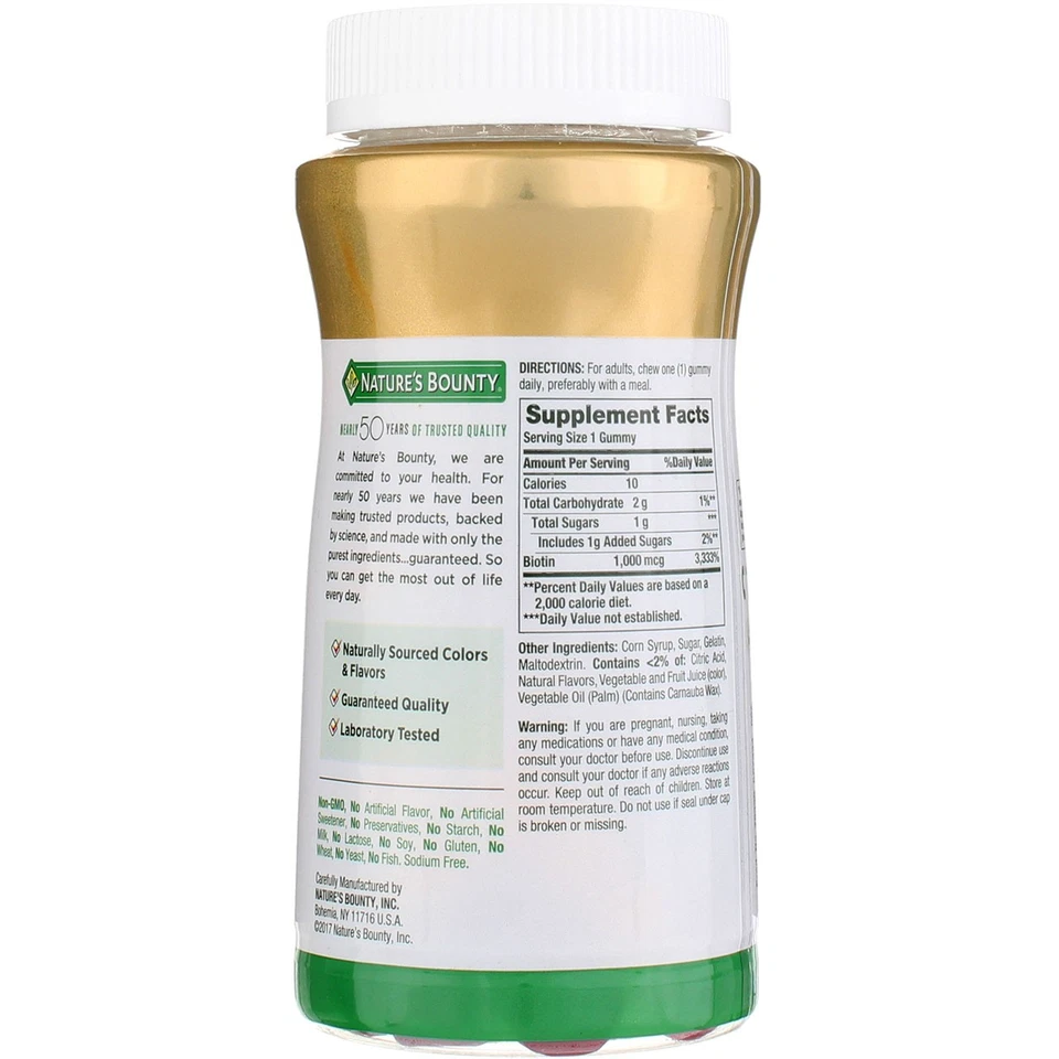Pack de 3 gomitas de biotina Nature's Bounty, 1000 g, uva naranja cereza, 110 quilates Foto 2 de 2