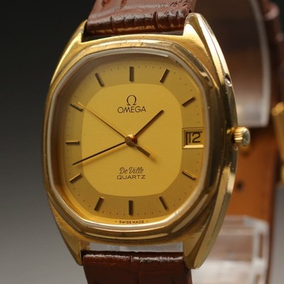 Vintage 1979  OMEGA DeVille Cal.1332 Quartz Gold 33mm Date Men's Dress Watch 