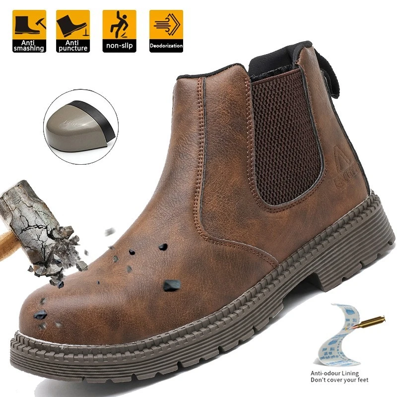 Work Boots Indestructible Shoes Mens Slip On Shoes Safety Shoes Steel Toe Shoes