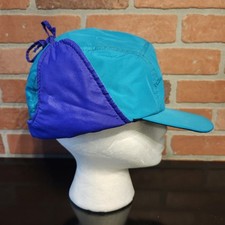 Vintage Columbia Puffer Quilted Hat 1990s USA Ear Flaps Trapper Cap Tie USA Aqua