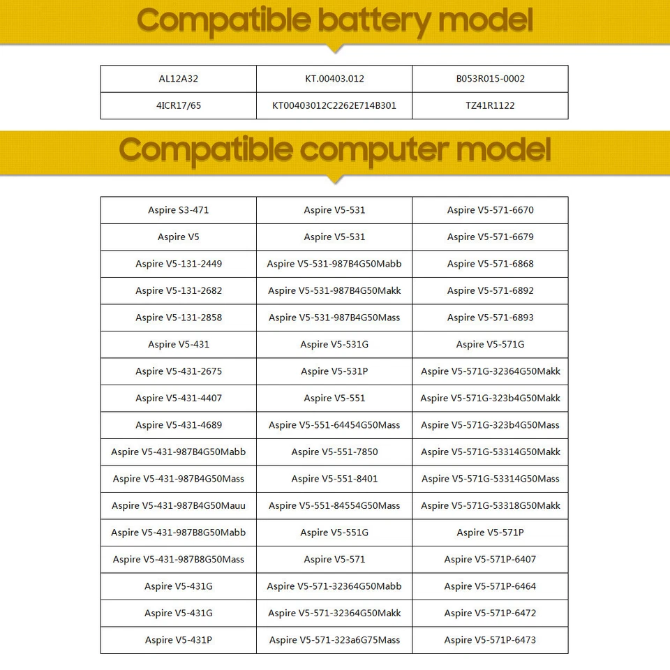 Batería de repuesto original AL12A32 para Acer Aspire V5-471 V5-551 V5-571 V5-431 Foto 2 de 4